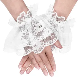 1 Pair Lolita Lace Gloves Lace Elastic Bracelet Laces Wrist Cuffs Gloves White Hand Sleeve Fingerless Floral Laces Wrist Cuffs for Halloween Wedding Masquerade Tea Party