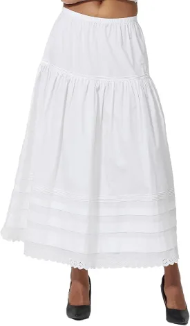 100% Cotton Women White Maxi Skirt Elastic Waist Peasant A Line Flowy Swing Lace Skirt Dress No Lining