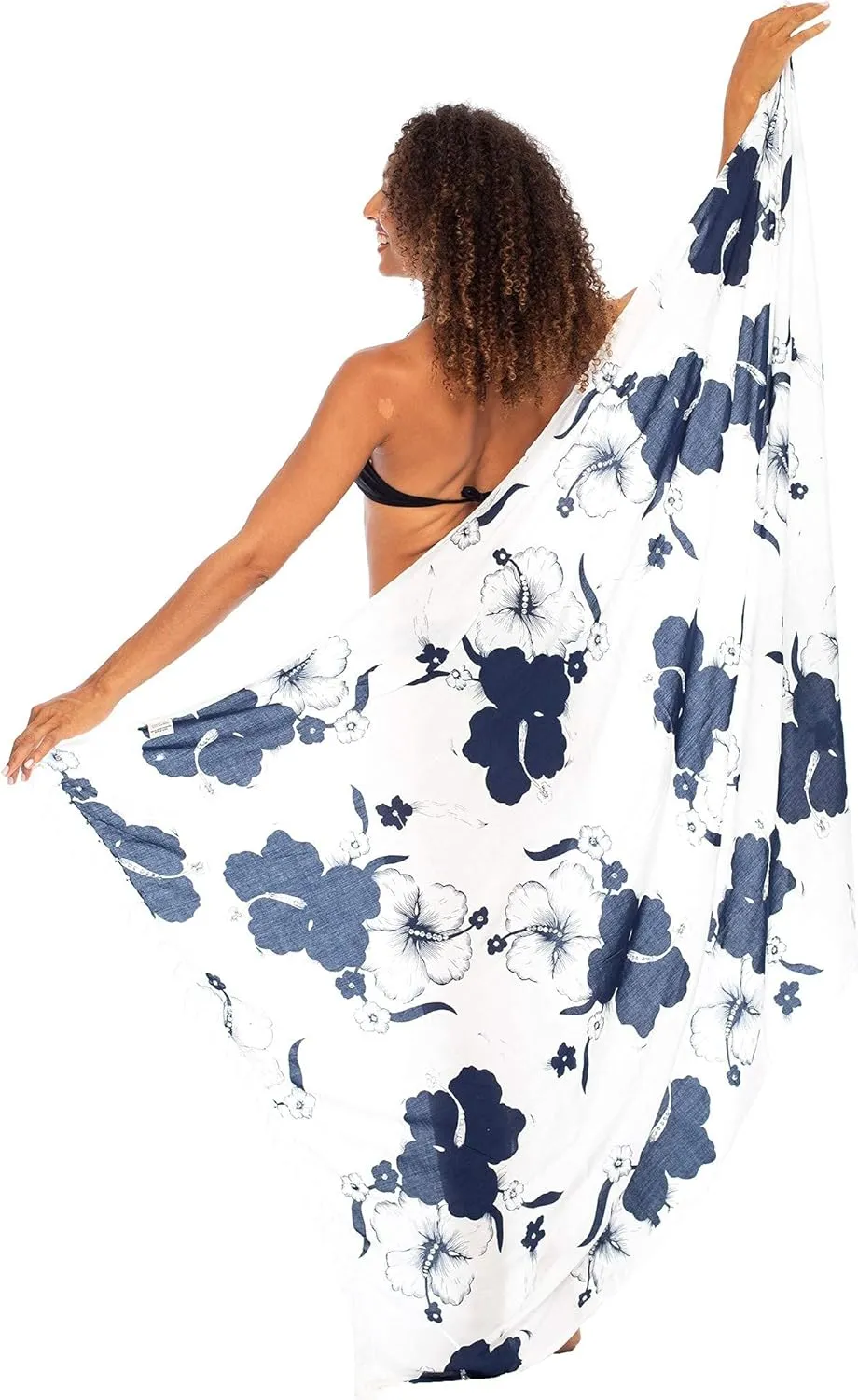 Back From Bali Womens Sarong Swimsuit Cover Up Floral Hibiscus Sequins Beach Wear Bikini Wrap Skirt with Coconut Clip