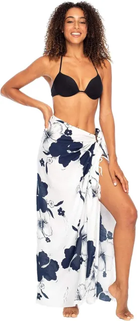 Back From Bali Womens Sarong Swimsuit Cover Up Floral Hibiscus Sequins Beach Wear Bikini Wrap Skirt with Coconut Clip