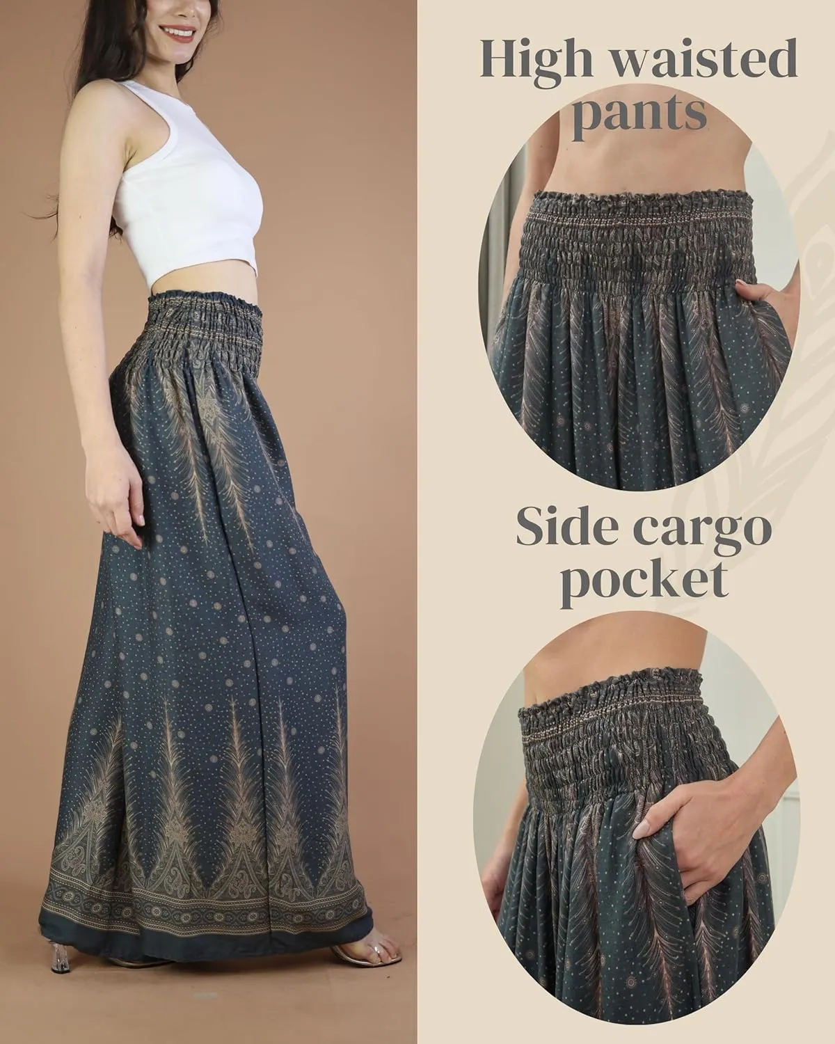 Boho Pants Palazzo Pants for Women with Pockets| Wide Leg high Waisted Flowy Pants for Women | Summer, Cruise, Vacation