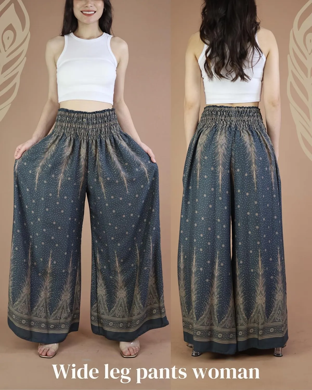 Boho Pants Palazzo Pants for Women with Pockets| Wide Leg high Waisted Flowy Pants for Women | Summer, Cruise, Vacation