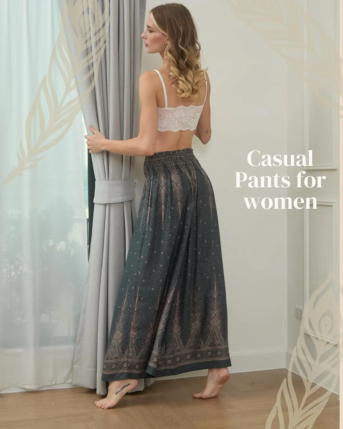Boho Pants Palazzo Pants for Women with Pockets| Wide Leg high Waisted Flowy Pants for Women | Summer, Cruise, Vacation