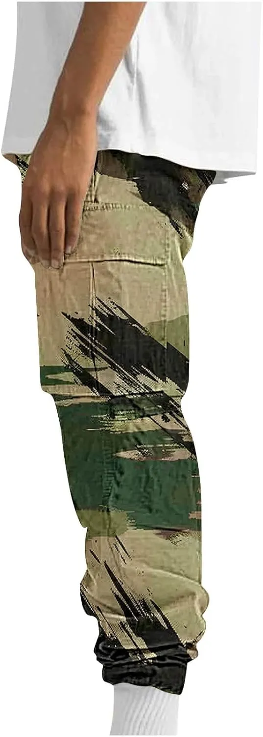 Camo Pants for Mens Outdoor Training Sport Loose Breathable Cargo Trousers Elastic Waist Drawstring Straight Leg Pant