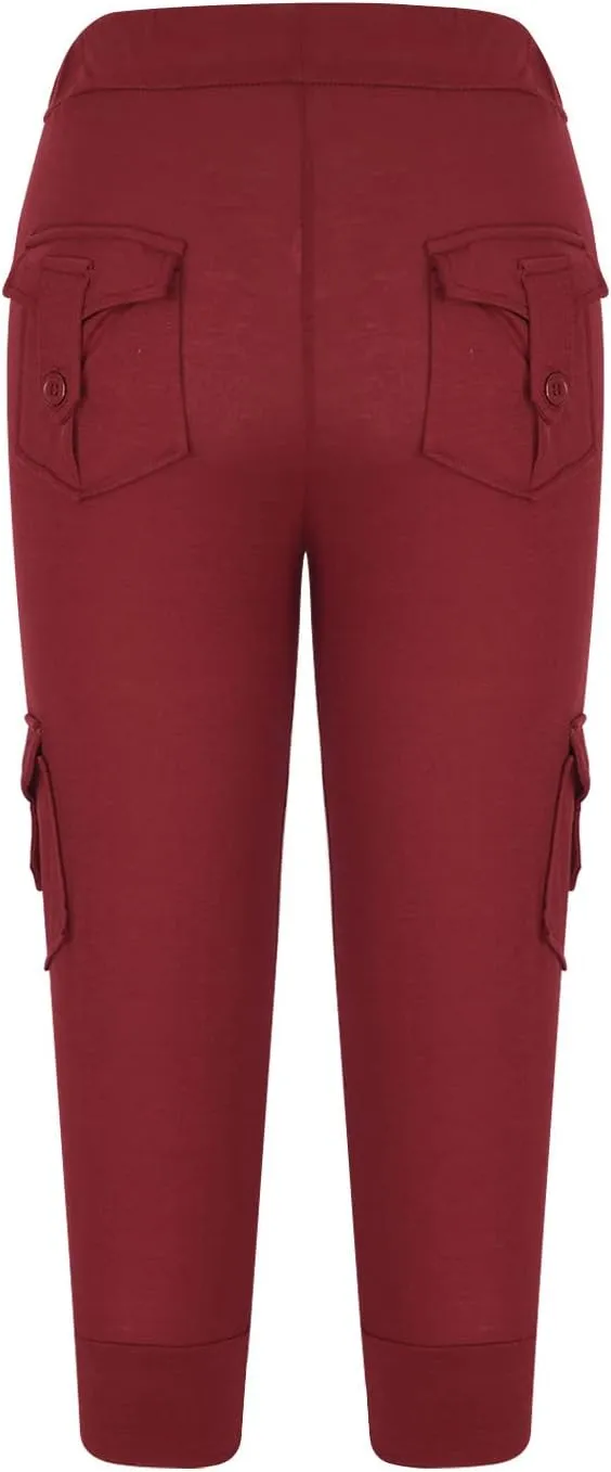 Capri Pants for Women Cropped Yoga Workout Leggings Casual Stretchy Drawstring Jogger Capris with Cargo Pockets