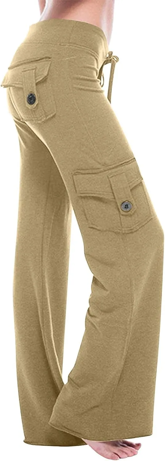 Cargo Yoga Pants with Pockets for Women Slim Fit Tight Barely Flare Leg Pants Stretch Athletic Workout Gym Pants