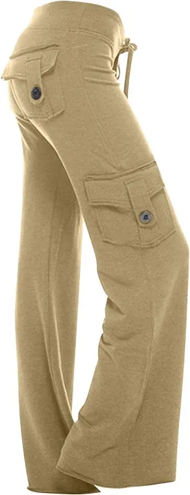 Cargo Yoga Pants with Pockets for Women Slim Fit Tight Barely Flare Leg Pants Stretch Athletic Workout Gym Pants