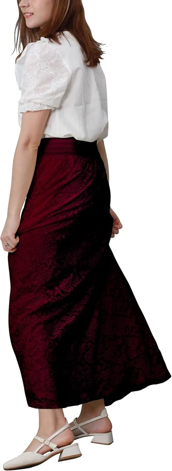 CHARTOU Womens Elegant Floral Lace Elastic High Waist Pleated Maxi Long Beach Skirts