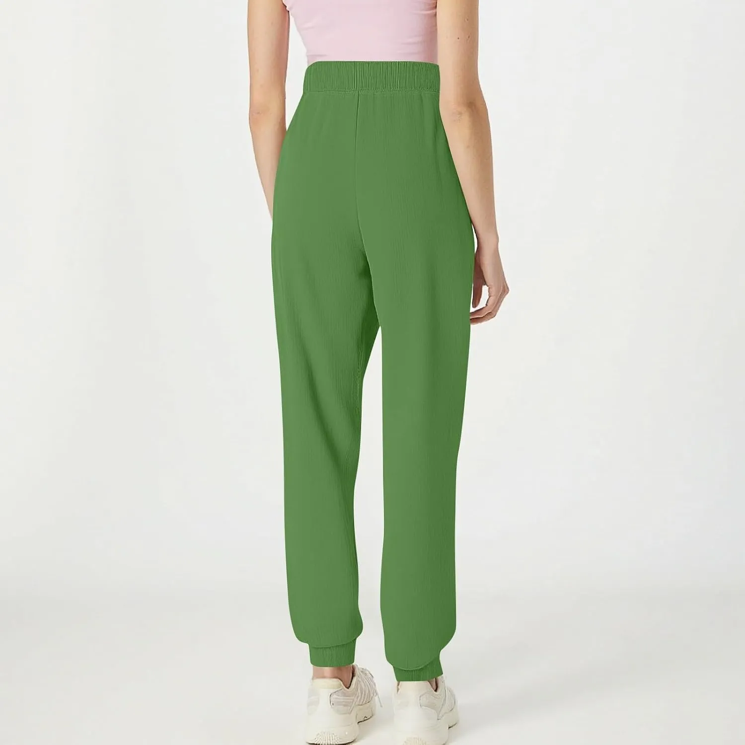 Cotton Linen Pants Women Drawstring High Waisted Tapered Joggers Pants Baggy Beach Travel Cinch Bottom Slacks Pockets