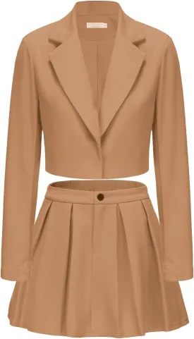 EXLURA Women's Business Casual Blazer Suit Sets and Pleated Mini Skirt 2 Piece Outfits Trendy Long Sleeve Y2K Clothes 2025