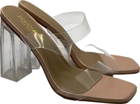 Fashion Nova Nude Floraf block heel mules UK 6.5 EU 39.5 👠