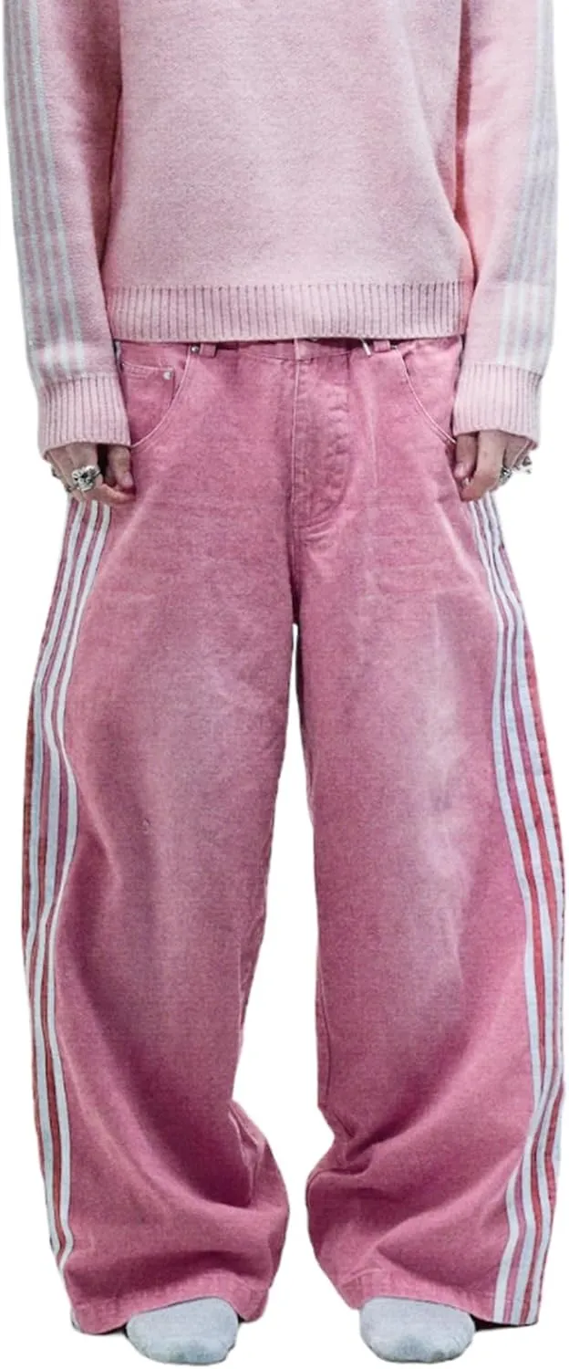 Giraropa Low Rise Jeans for Women Trendy Straight Leg Denim Pants Side Stripe Tie Bow Decor with Pocket Y2k Baggy Jeans