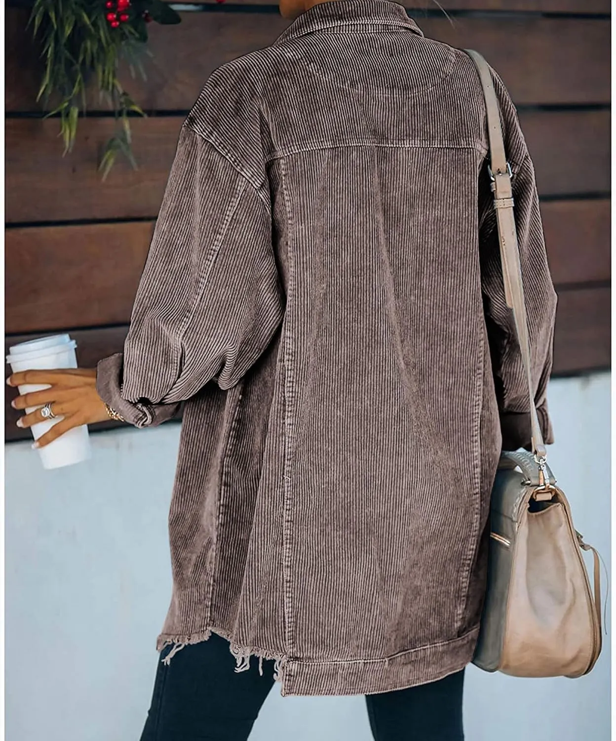 Hixiaohe Women's Casual Oversized Button Down Corduroy Shirt Jacket Coat Washed Retro Shacket
