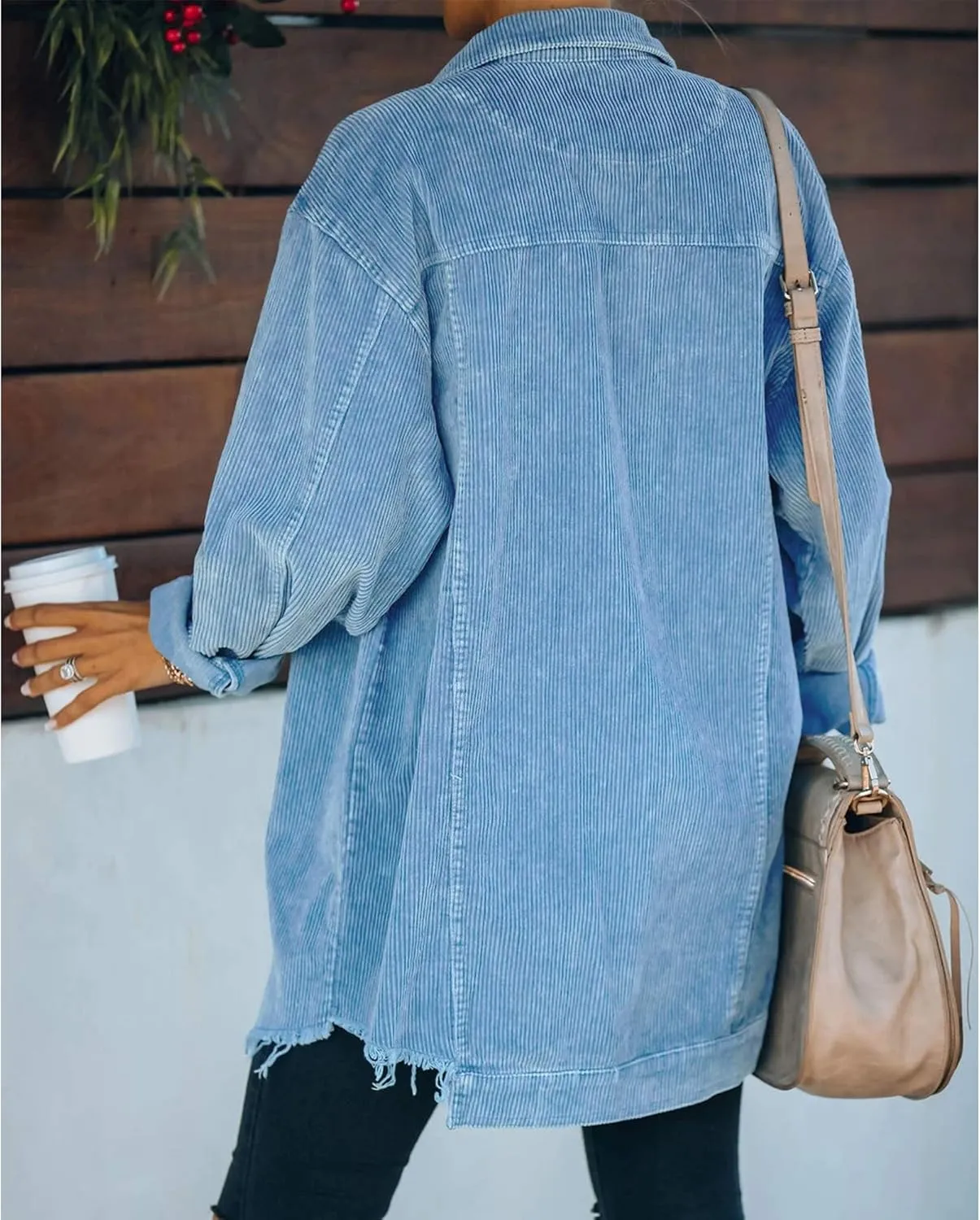 Hixiaohe Women's Casual Oversized Button Down Corduroy Shirt Jacket Coat Washed Retro Shacket