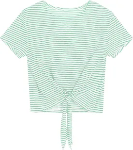 Iandroiy Women's Summer Causal Short Sleeve Blouse Round Neck Crop Tops Twist Front Tee T-Shirt