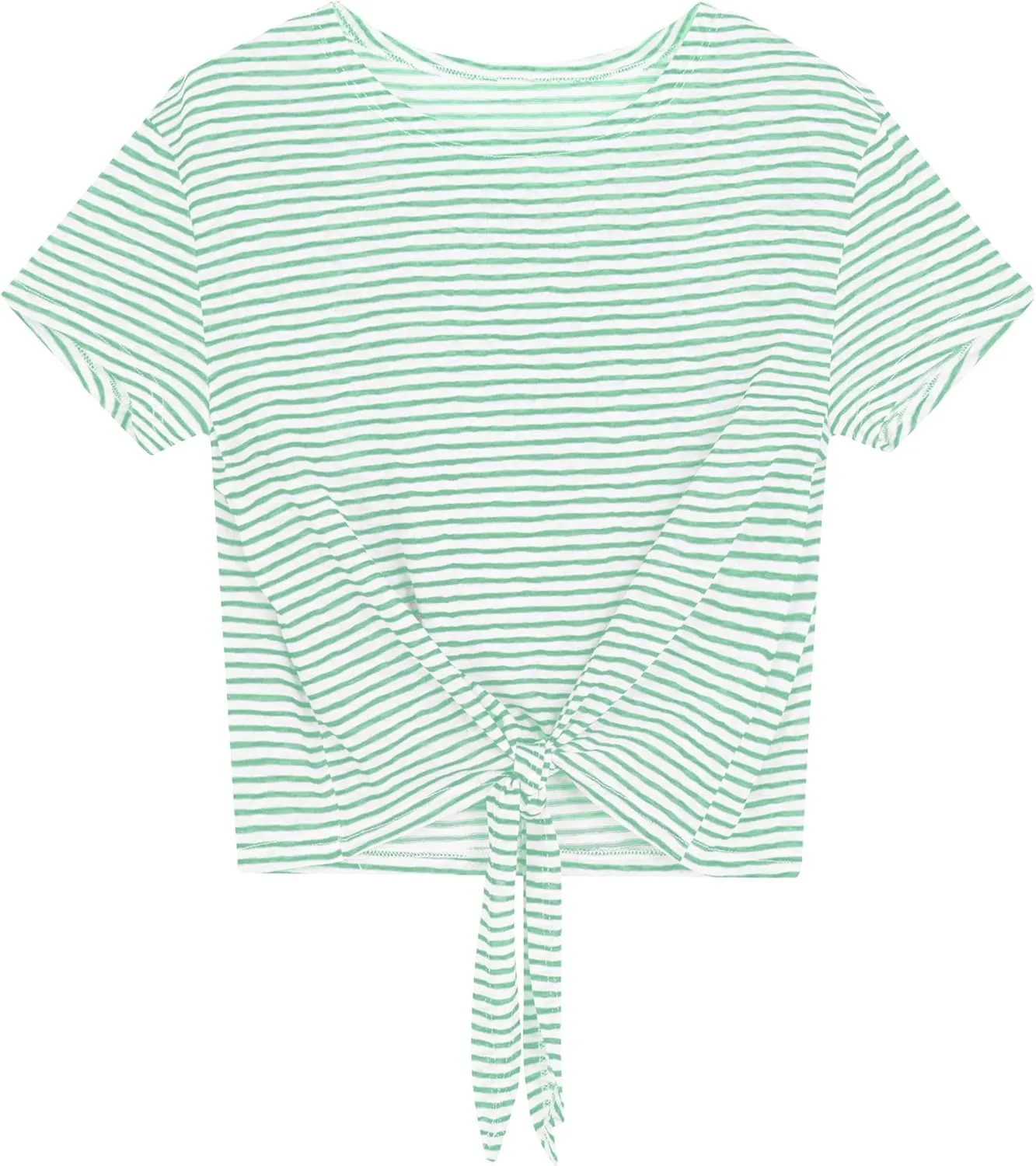 Iandroiy Women's Summer Causal Short Sleeve Blouse Round Neck Crop Tops Twist Front Tee T-Shirt