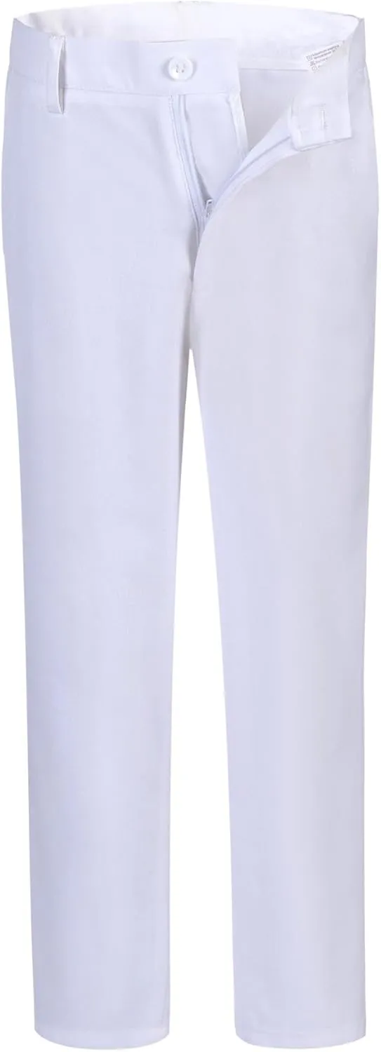 Kids School Uniform Pants for Little Boys Slim Fit Dress Slacks Formal Trousers with Adjustable Waist Flat Front White Dress Pants Size 7