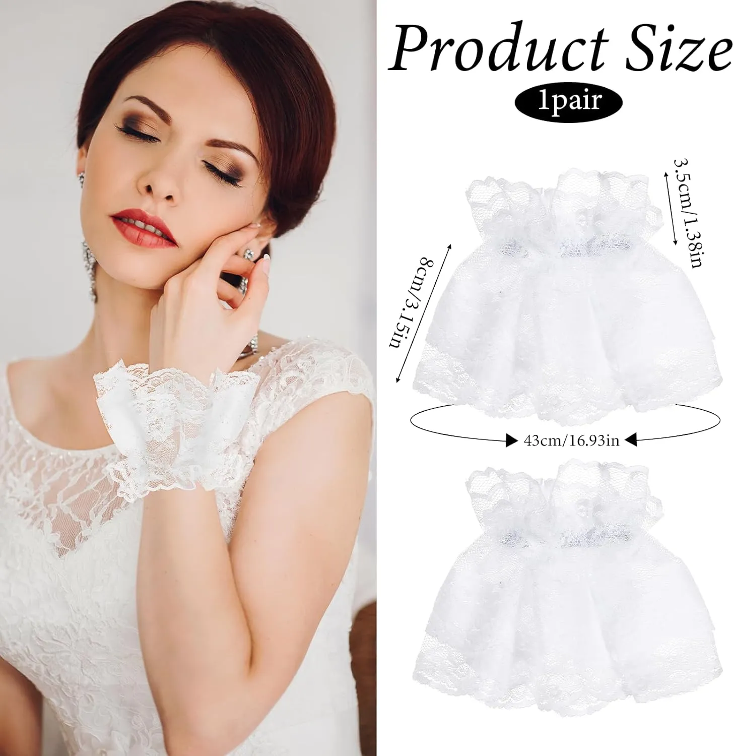 Lolita Lace Gloves Hand Sleeve Bracelet Tea Party Gloves Ruffled Wrist Cuff for Wedding Prom Costume Accessories