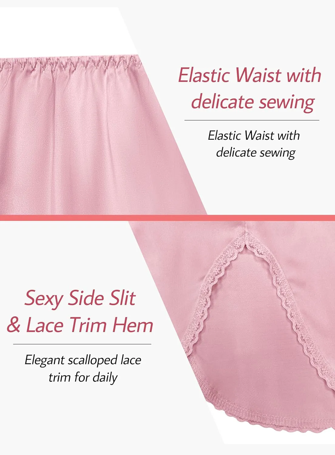 Lovasy Half Slips for Women Silk Underskirt Anti-Static Short Mini Skirt with Floral Lace Trim Satin Slip Dress for Skirt