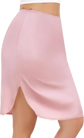 Lovasy Half Slips for Women Silk Underskirt Anti-Static Short Mini Skirt with Floral Lace Trim Satin Slip Dress for Skirt