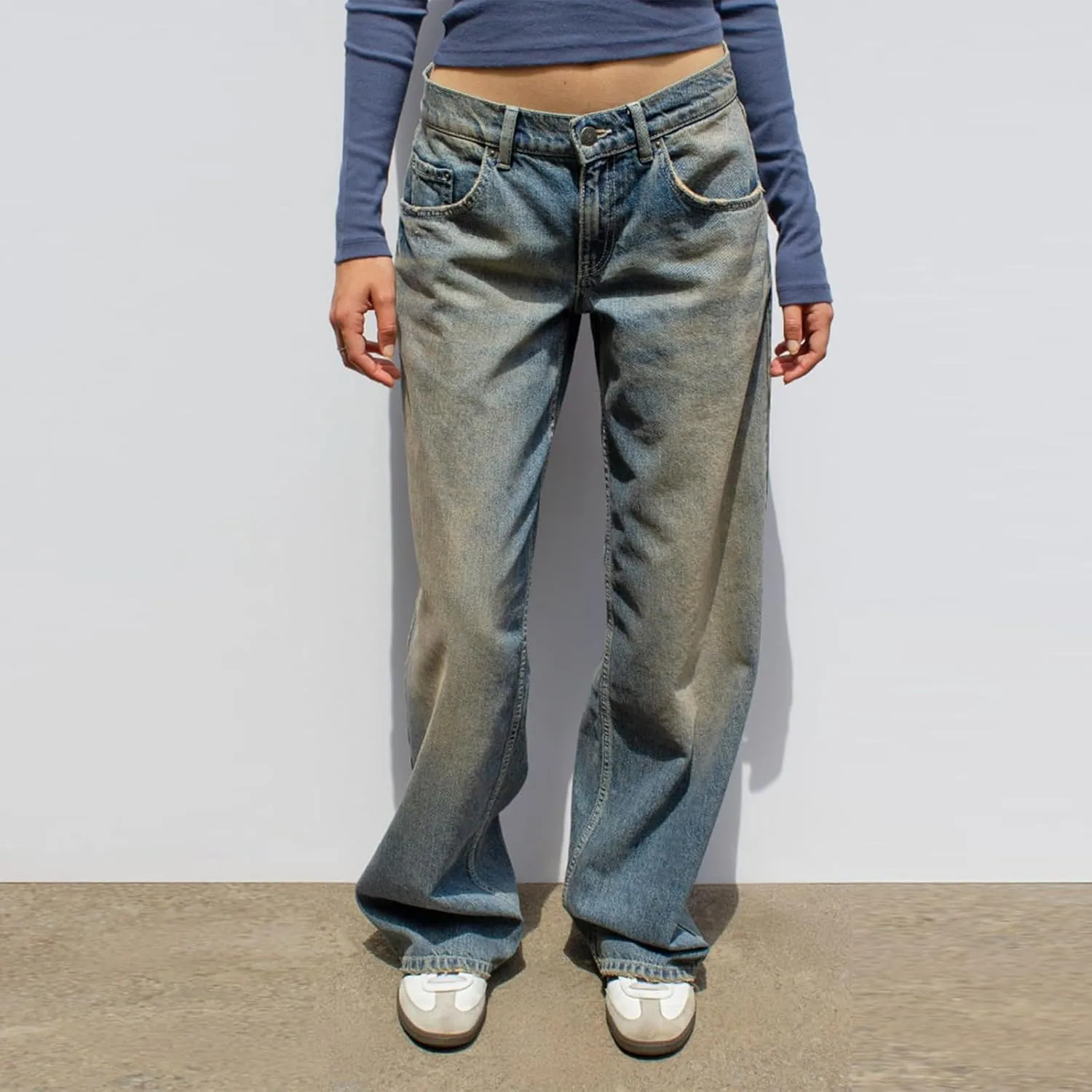 Low Rise Baggy Jeans for Women Y2k Boyfriend Straight Wide Leg Jeans Loose Fit Denim Pants Streetwear