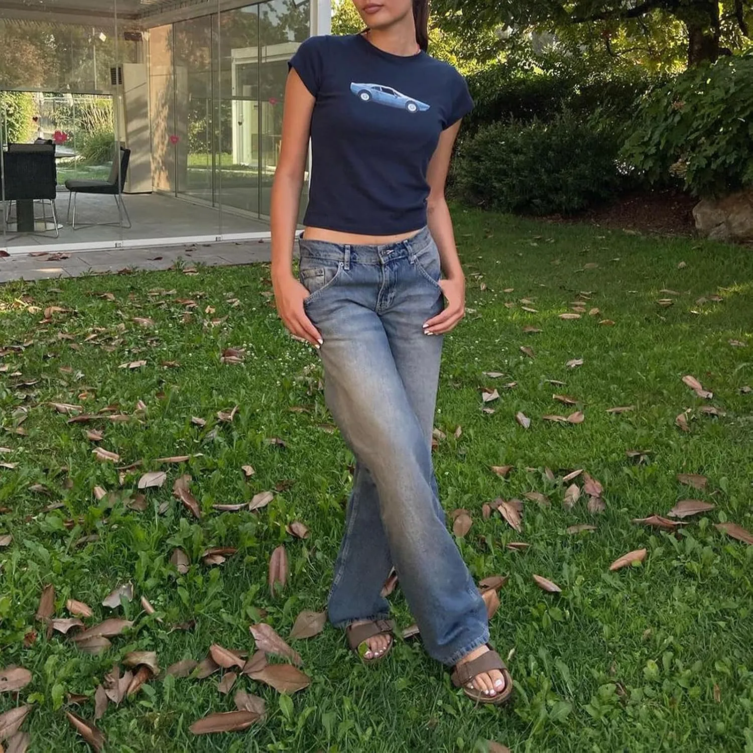 Low Rise Baggy Jeans for Women Y2k Boyfriend Straight Wide Leg Jeans Loose Fit Denim Pants Streetwear