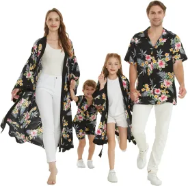 Matchable Family Hawaiian Luau Men Women Girl Boy Clothes in Hibiscus Black