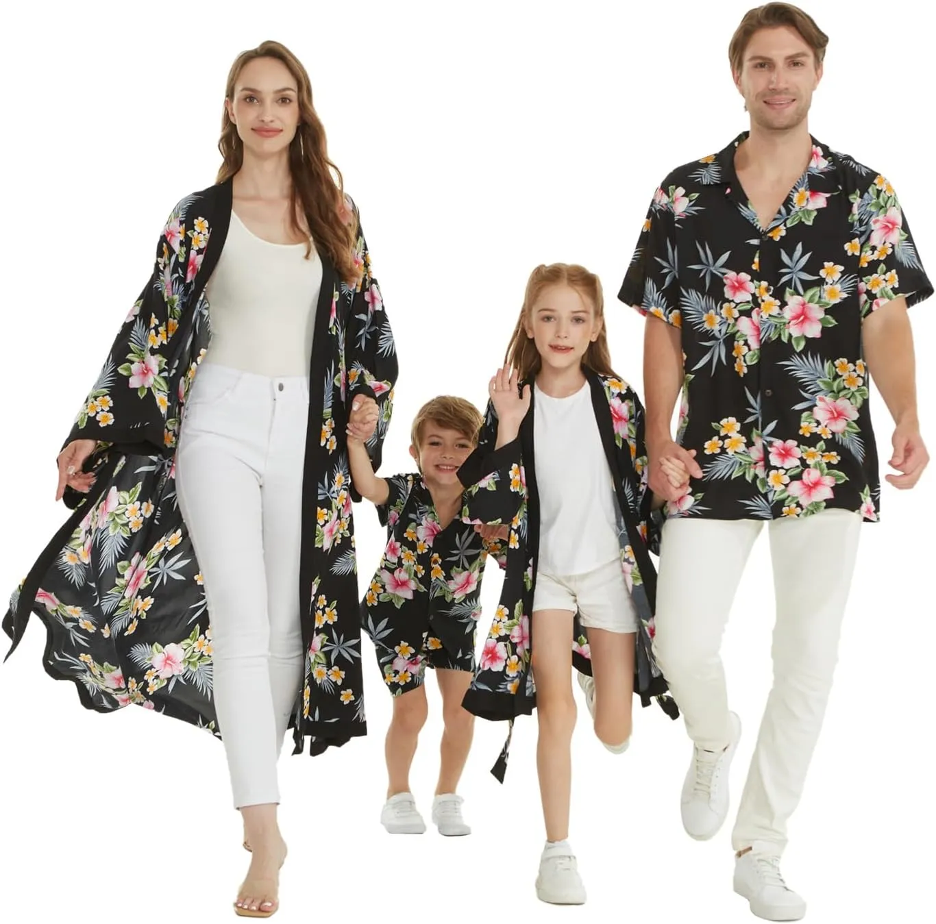 Matchable Family Hawaiian Luau Men Women Girl Boy Clothes in Hibiscus Black