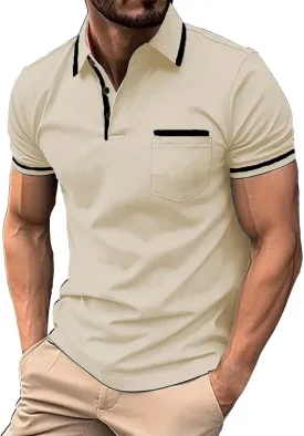 Men's Polo Shirts Casual Oversized Short Sleeve Button Lapel Golf Shirts for Men Trendy Solid Color Stripe Basic T-Shirts