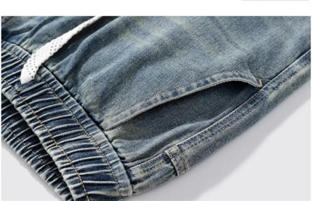 Men's Summer Baggy Lightweight Cotton Wide Leg Straight Denim Pants Loose Fit Blue Jean Trousers