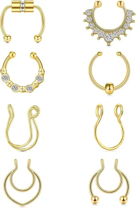 MODRSA Faux Septum Nose Rings - Clip on Septum Ring, Non Piercing Fake Nose Jewelry - Silver, Gold, Black