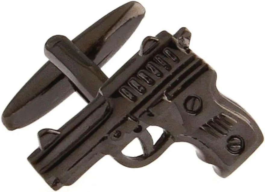 MRCUFF Pistol Handgun Gunmetal Black Gun Pair Cufflinks in a Presentation Gift Box & Polishing Cloth