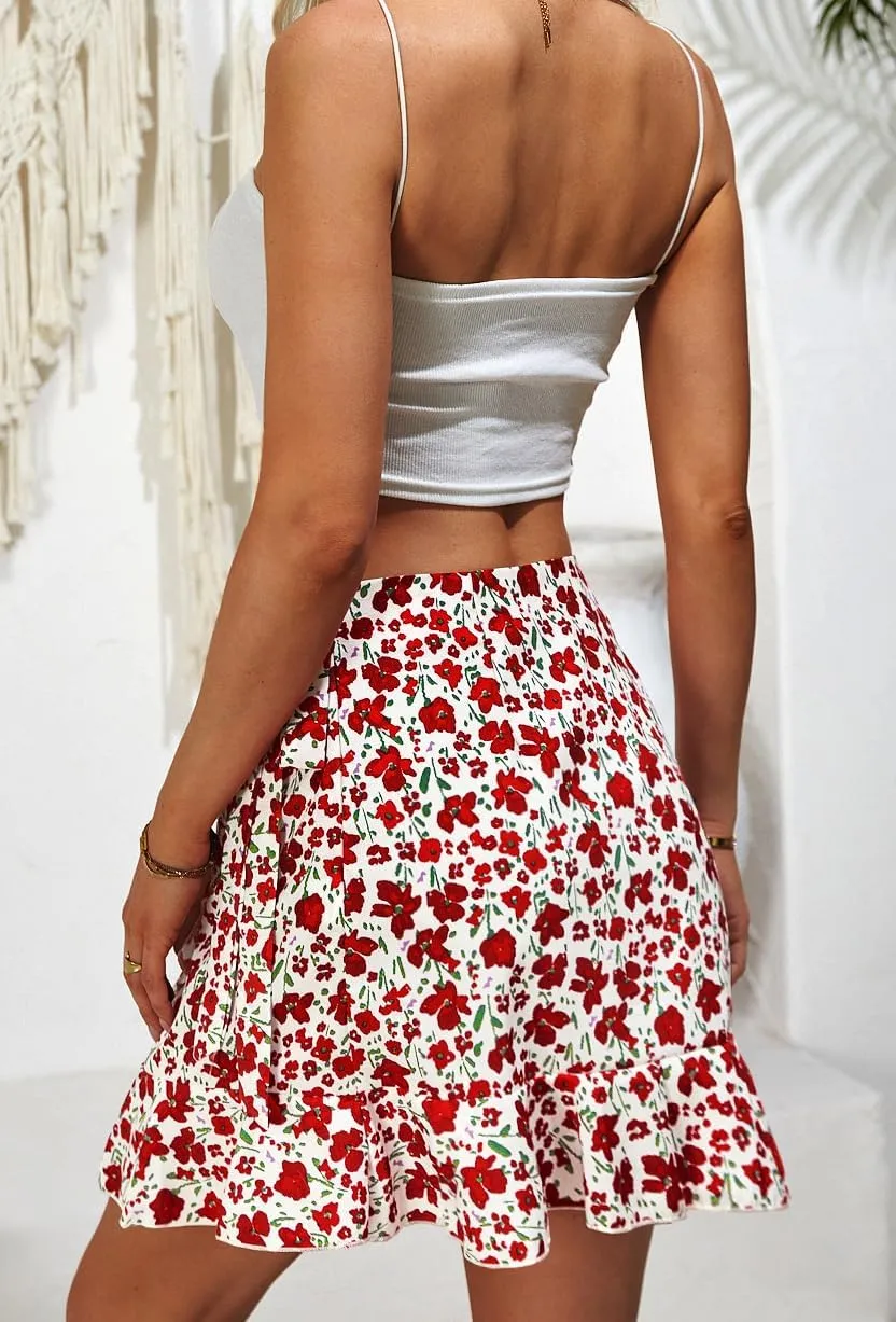 Naggoo Women's Summer Wrap Floral High Waist Ruffle Short Mini Skirts