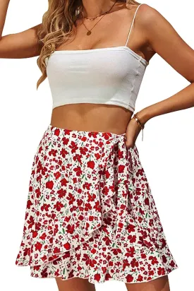 Naggoo Women's Summer Wrap Floral High Waist Ruffle Short Mini Skirts
