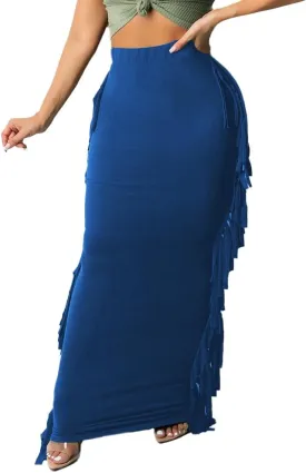 Nimsruc Women's Elastic Waist Slim Sexy Bodycon Skirts Party Club Night Out Long Pencil Maxi Skirt with Side Tassels