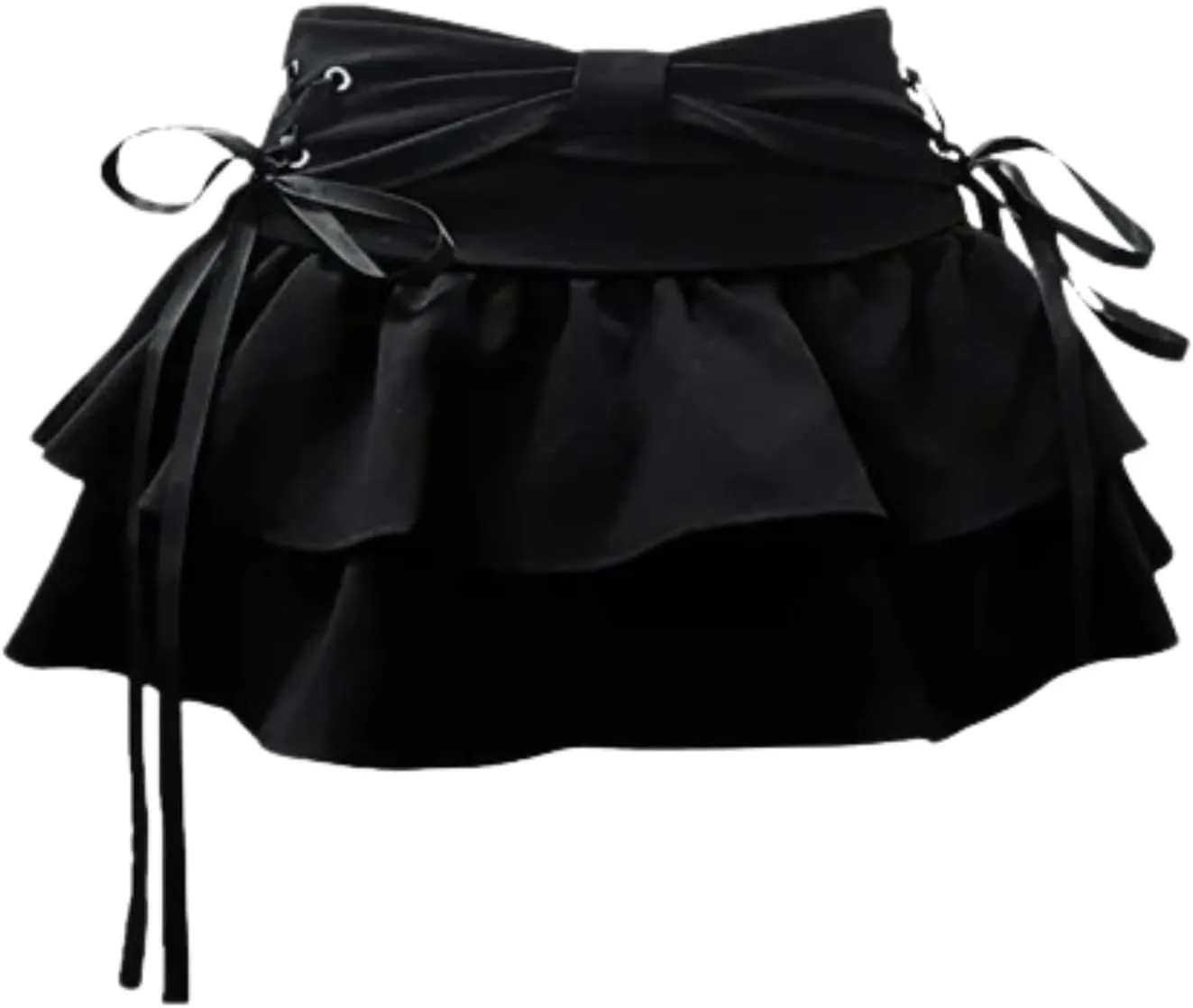 OCUH Y2K Mini Tiered Skirt Fluffy Ruffle Lace-Up Gothic Aesthetic Pleated Skirt with Shorts Underneath 2000s Cutecore Clothes