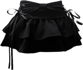 OCUH Y2K Mini Tiered Skirt Fluffy Ruffle Lace-Up Gothic Aesthetic Pleated Skirt with Shorts Underneath 2000s Cutecore Clothes