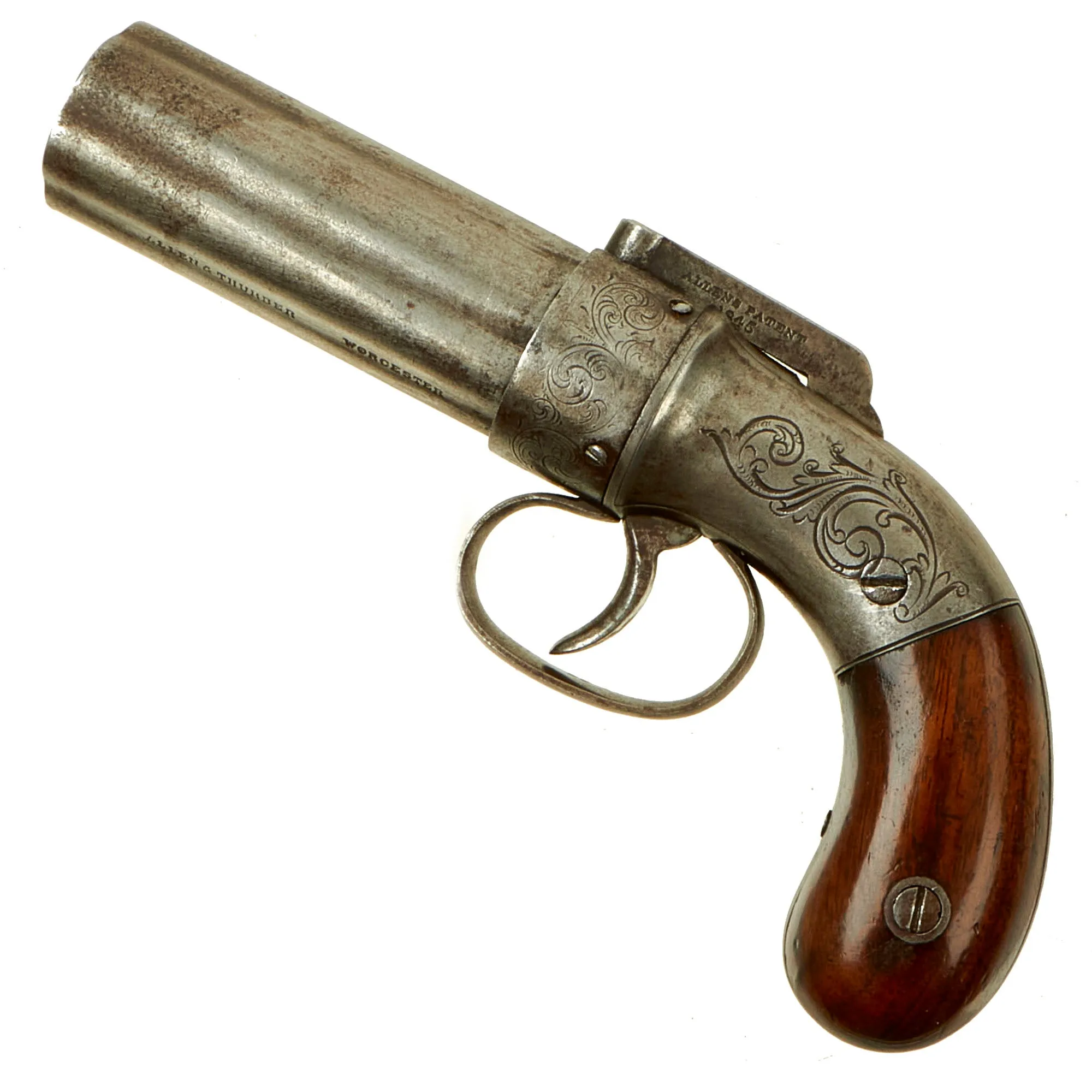 Original U.S. 19th Century Allen & Thurber 1845 Patent Percussion Pepperbox Revolver - Matching Serial 98