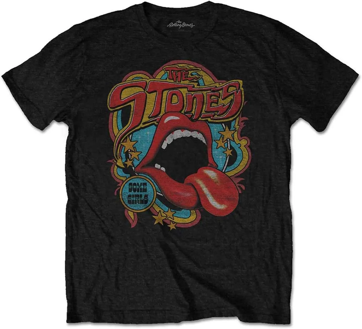 Rolling Stones Men's Retro 70's Vibe Vintage T-Shirt Black