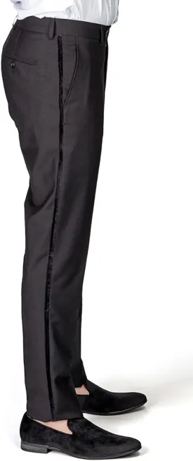 Slim Fit Tuxedo Pants Flat Front No Pleats Black Side Line AZAR