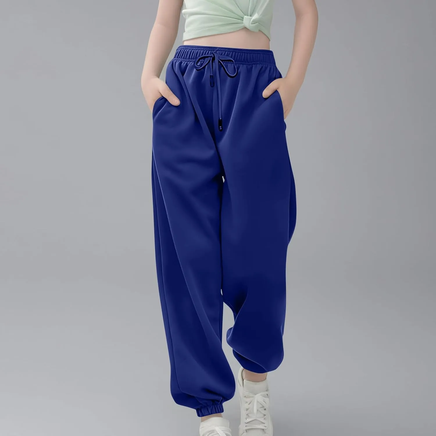 Teen Girls Cinch Bottom Sweatpants Baggy High Waist Elastic Jogger Pants Drawstring Athletic Pants Y2K Preppy Pants