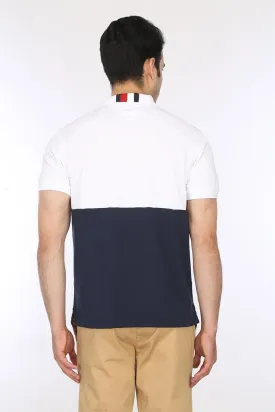 Tommy Hilfiger Men's Short Sleeve Moisture Wicking Stretch Polo Shirt with Quick Dry   UV Protection,White-Navy Colorblock,MD