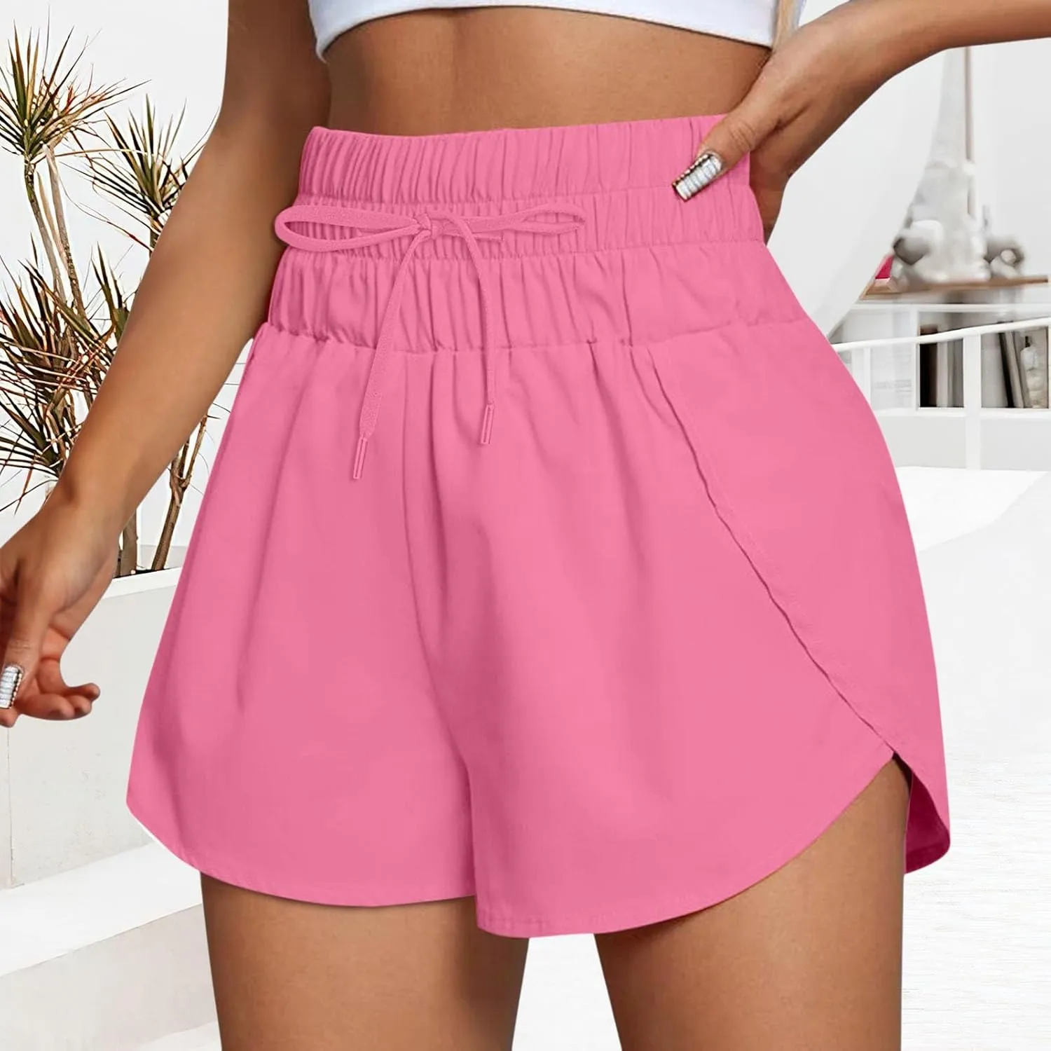 Women Casual Running Exercise Shorts Active Athletic Gym Workout Flowy Sweatpants Trendy Side Slit Casual Short Pants