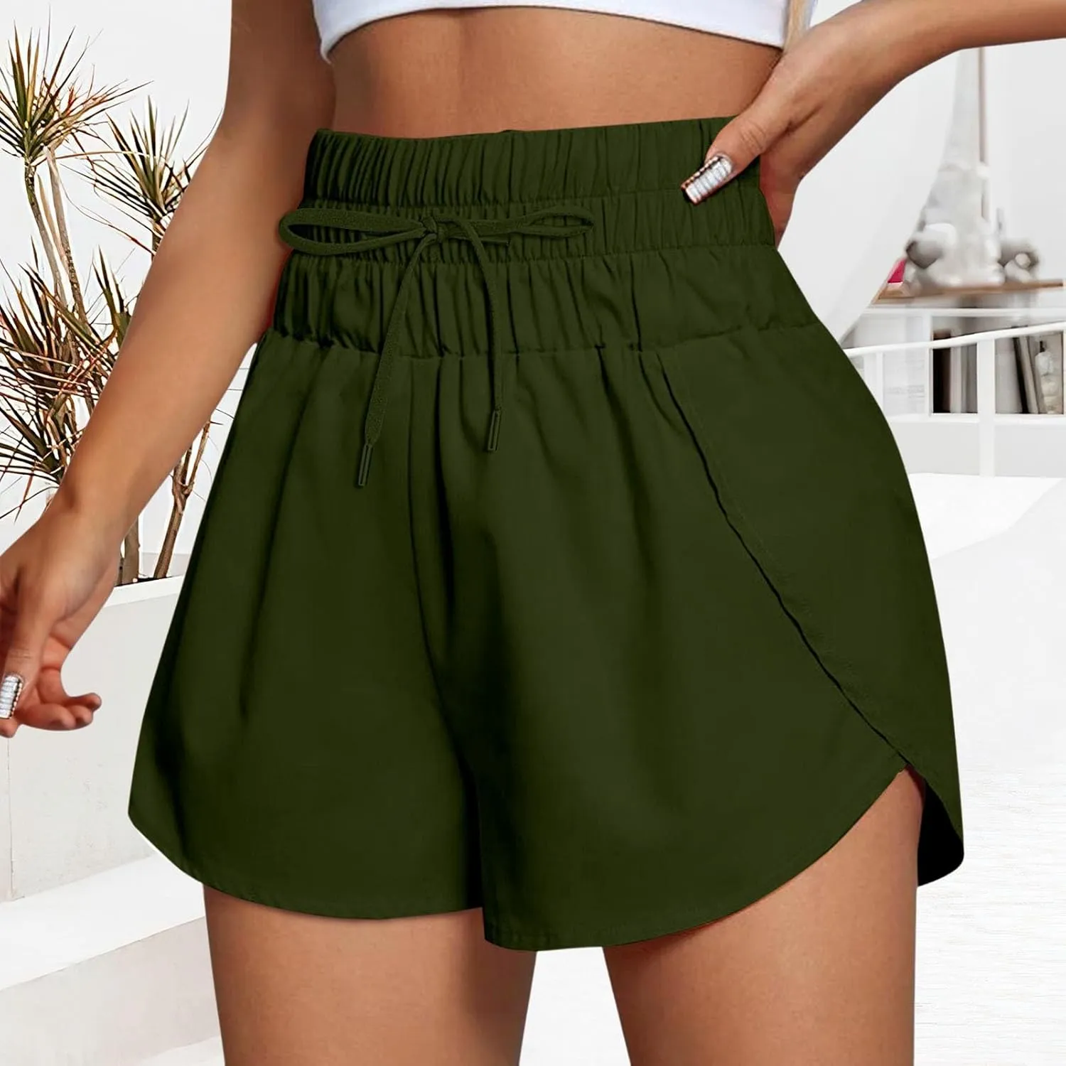 Women Casual Running Exercise Shorts Active Athletic Gym Workout Flowy Sweatpants Trendy Side Slit Casual Short Pants