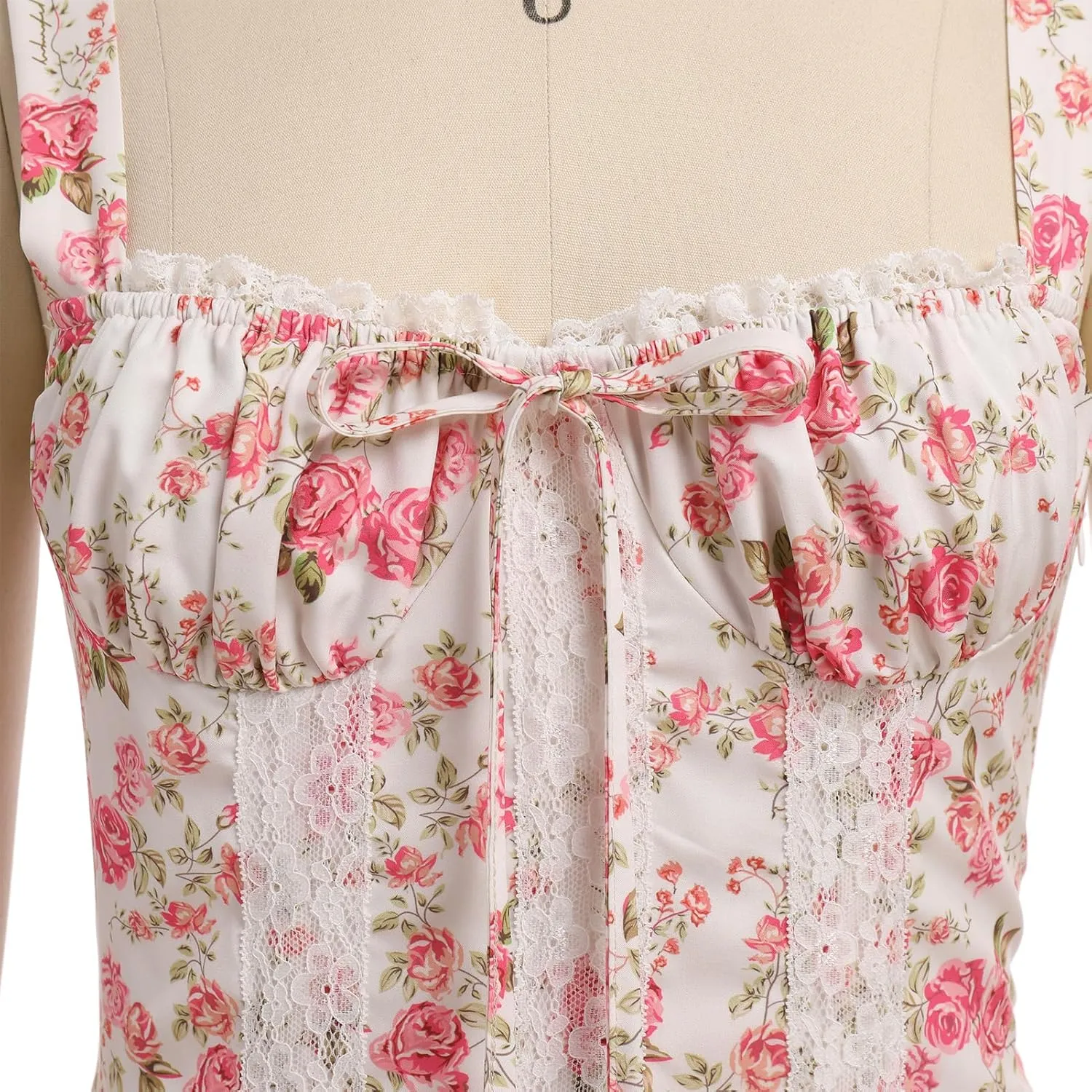 Women Corset Dress Floral Mini Dress Sexy Spaghetti Straps Low Cut Lace Short Dress Ruffle Summer Bustier Sundress