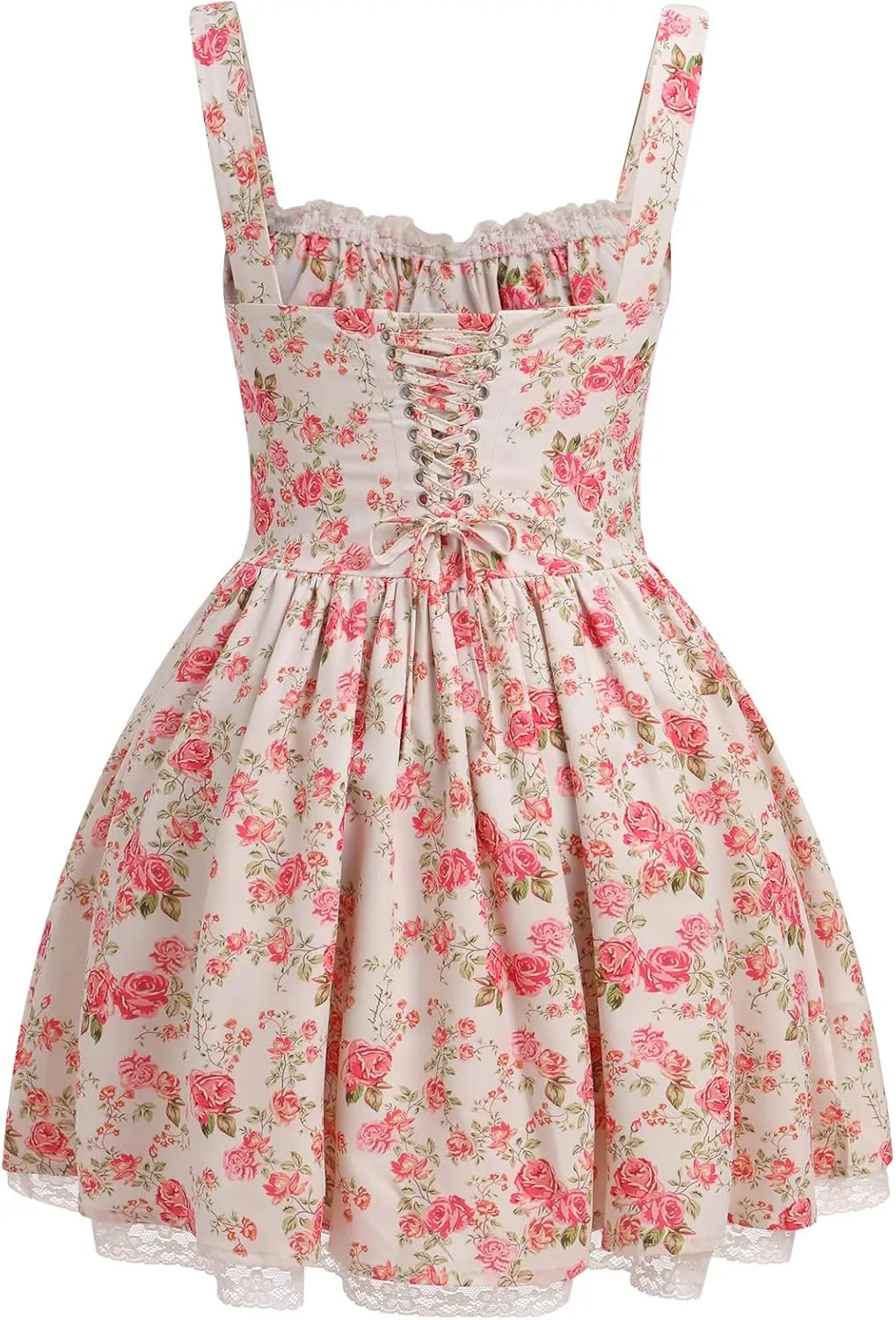 Women Corset Dress Floral Mini Dress Sexy Spaghetti Straps Low Cut Lace Short Dress Ruffle Summer Bustier Sundress
