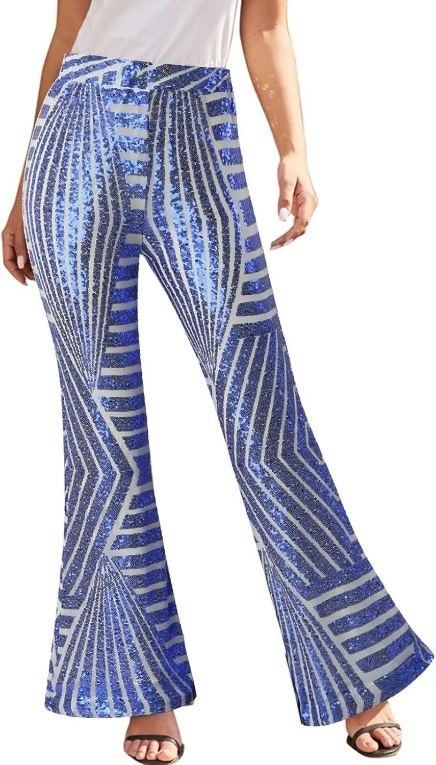 Women Sequin Flare Leggings Women's High Waisted Sequin Loose Drape Wide Leg Pants Fashion Pencil Pants with
