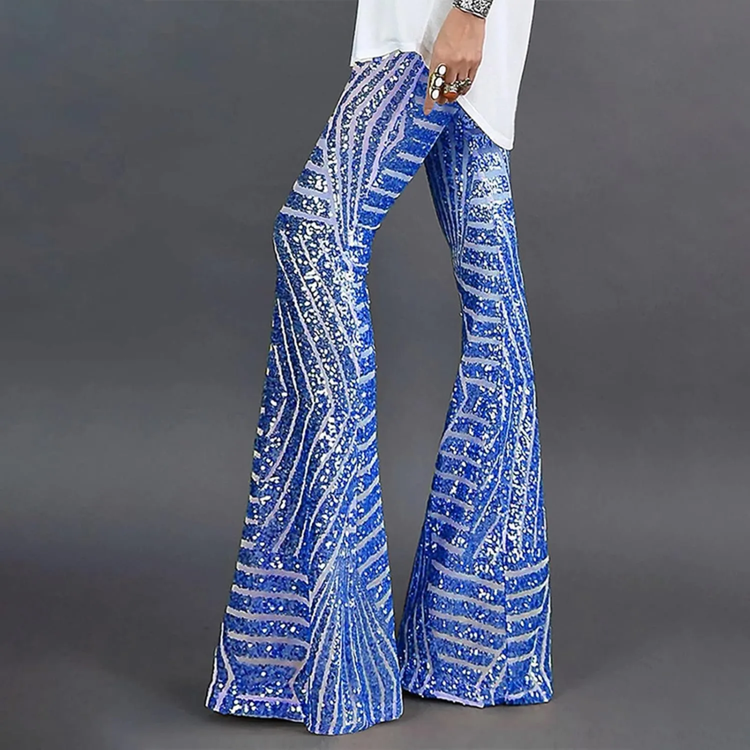 Women Sequin Flare Leggings Women's High Waisted Sequin Loose Drape Wide Leg Pants Fashion Pencil Pants with