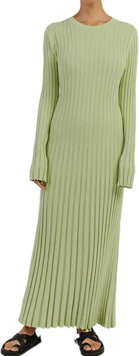 Women Y2K Bell Long Sleeve Knit Sweater Dress Crewneck Ribbed Bodycon Long Maxi Slim Fit Dress Streetwear