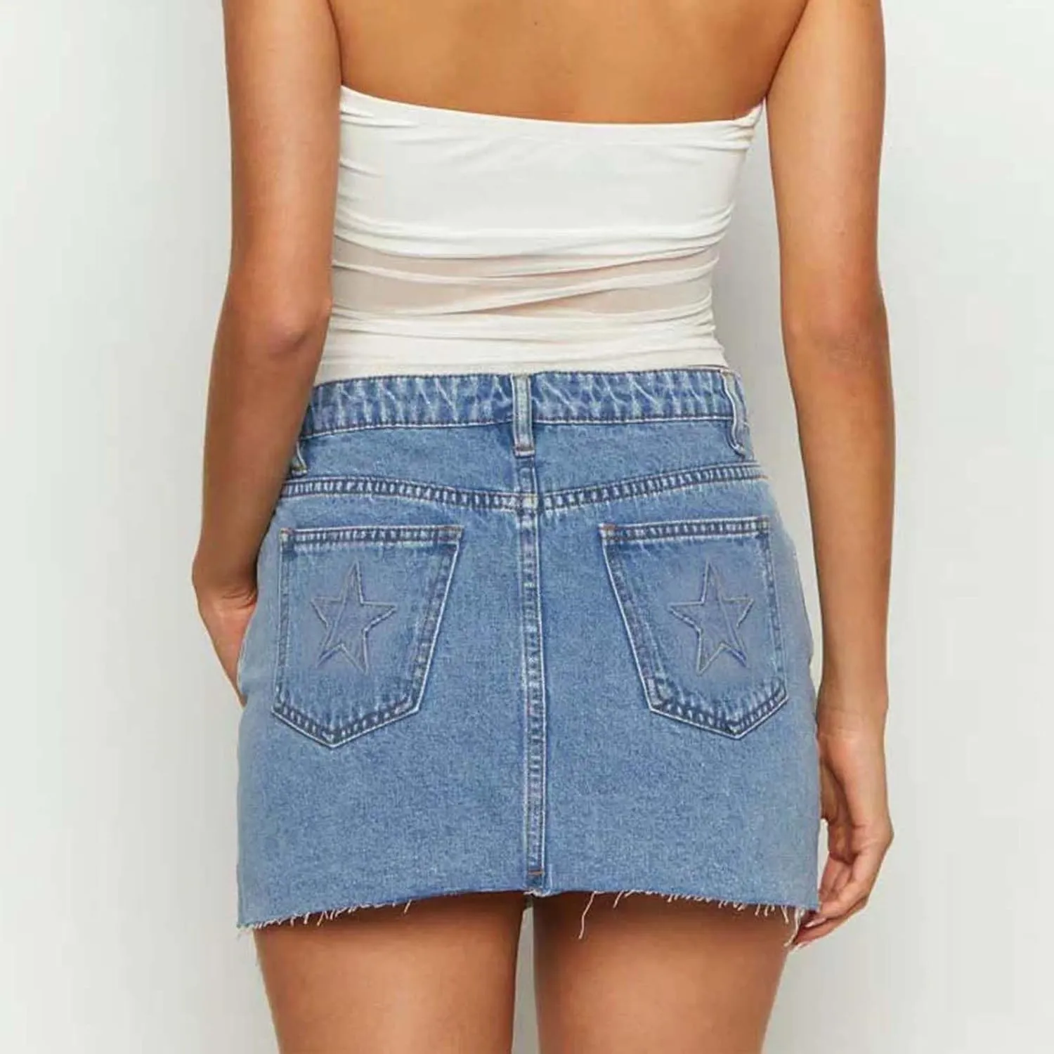 Women Y2K Denim Skirt High Waist Bow Print Bodycon A Line Mini Pencil Skirt Button Zipper Fly Jean Hip Skirt